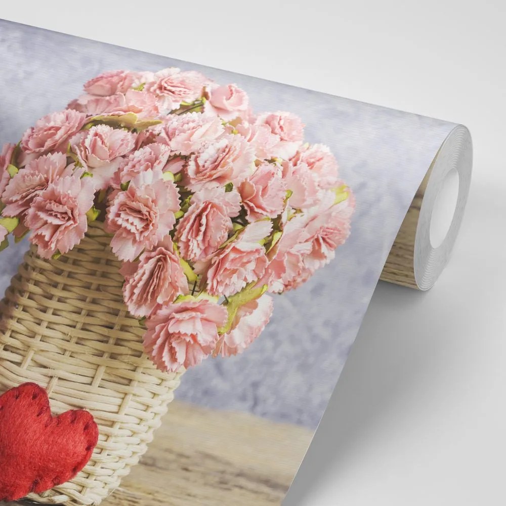 Carta da parati autoadesiva – Bouquet di garofani in cestino