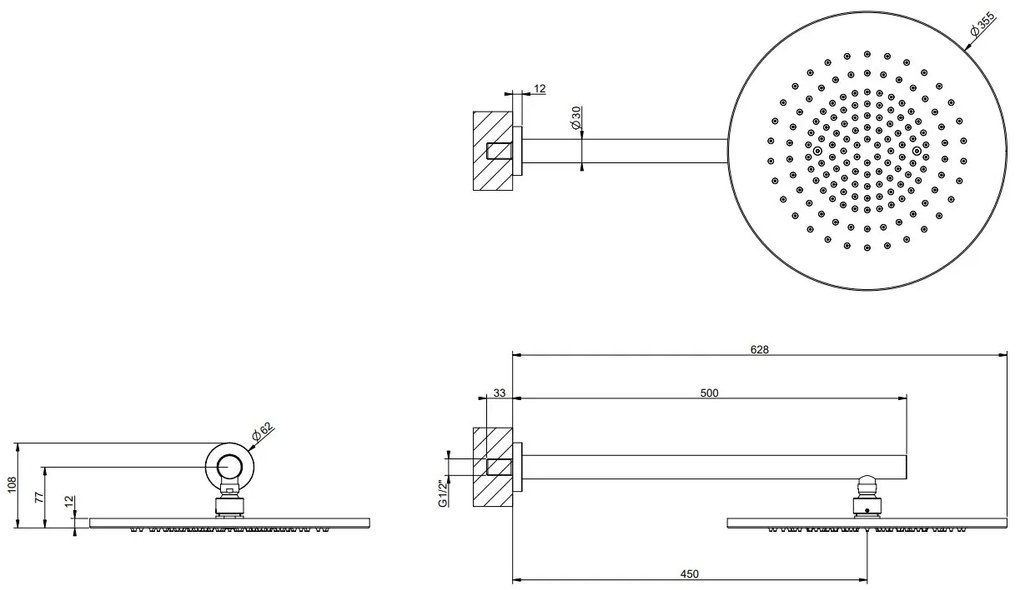 Soffione doccia 35 cm orientabile con braccio a parete Steel brushed 239 Shower316 54148 Gessi