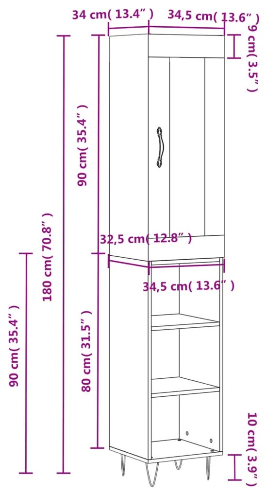 Credenza Grigio Sonoma 34,5x34x180 cm in Legno Multistrato