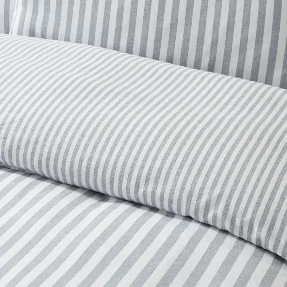Set copripiumino e federa grigio in flanella per letto singolo 135x200 cm Stripe – Catherine Lansfield