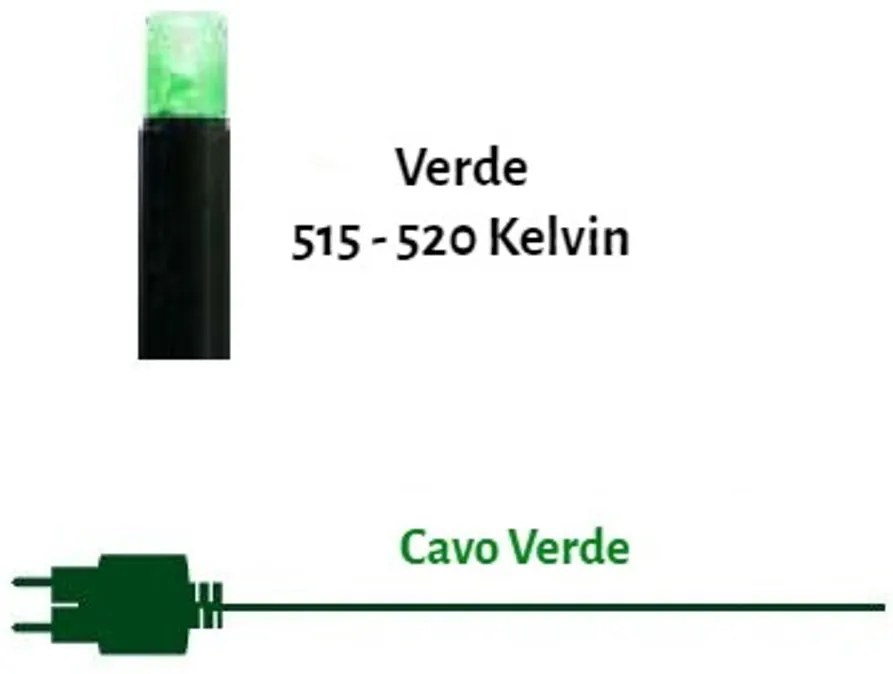 Catenaria Natalizia LED 11.6m IP65 Cavo VERDE Luce VERDE Colore Verde 515 - 520 °K
