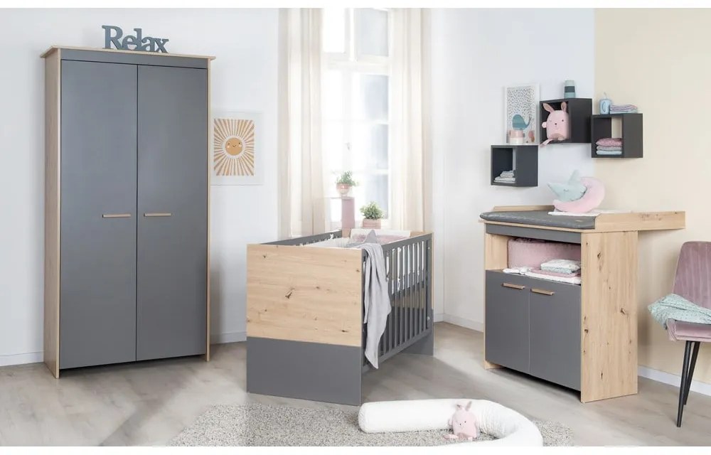 Armadio per bambini color antracite/di colore naturale con effetto rovere 50x190x96 cm Anna – Roba