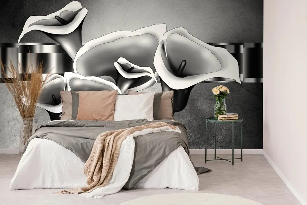 Carta da parati – Fiori eleganti di calla in bianco e nero