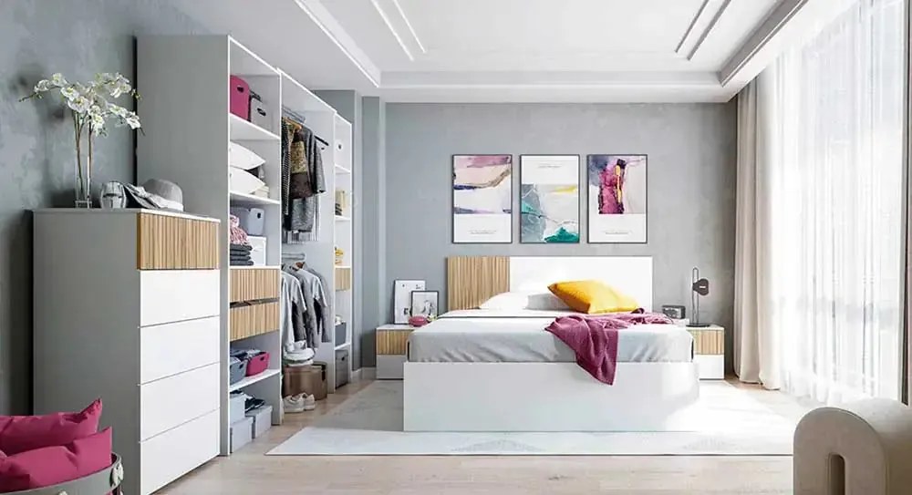Armadio guardaroba Ethna 3 cassetti + ripiani 190x40x187h