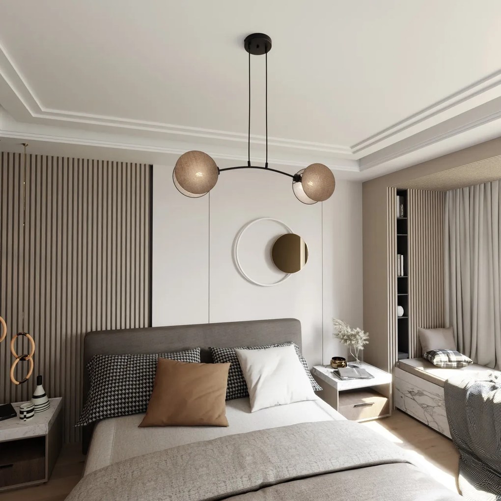 Lampadario a Sospensione MOTIF 2 In Acciaio e Tessuto 2xE14