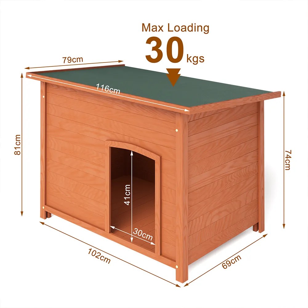 Cuccia per Cani Grande per Esterno 116x79x81 cm con Tetto Apribile in Legno di Cipresso...