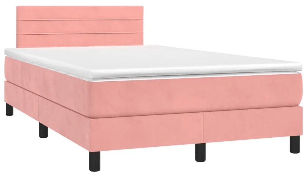 Letto a Molle con Materasso e LED Rosa 120x190 cm in Velluto