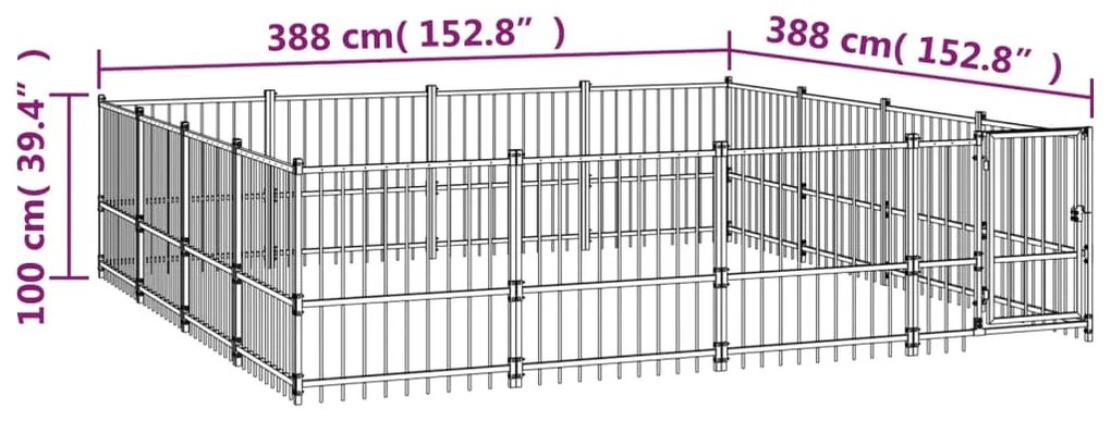 Gabbia per Cani da Esterno in Acciaio 15,05 m²