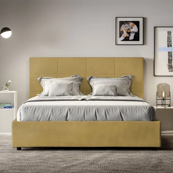Letto matrimoniale e rete 160x190 in microfibra ocra Mika