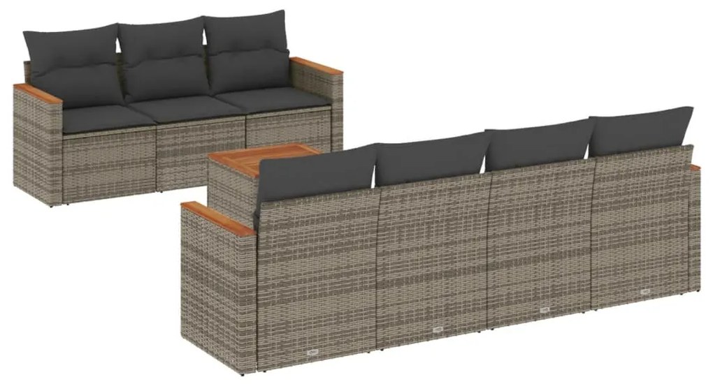 Set divano da giardino 8 pz con cuscini grigio in polyrattan