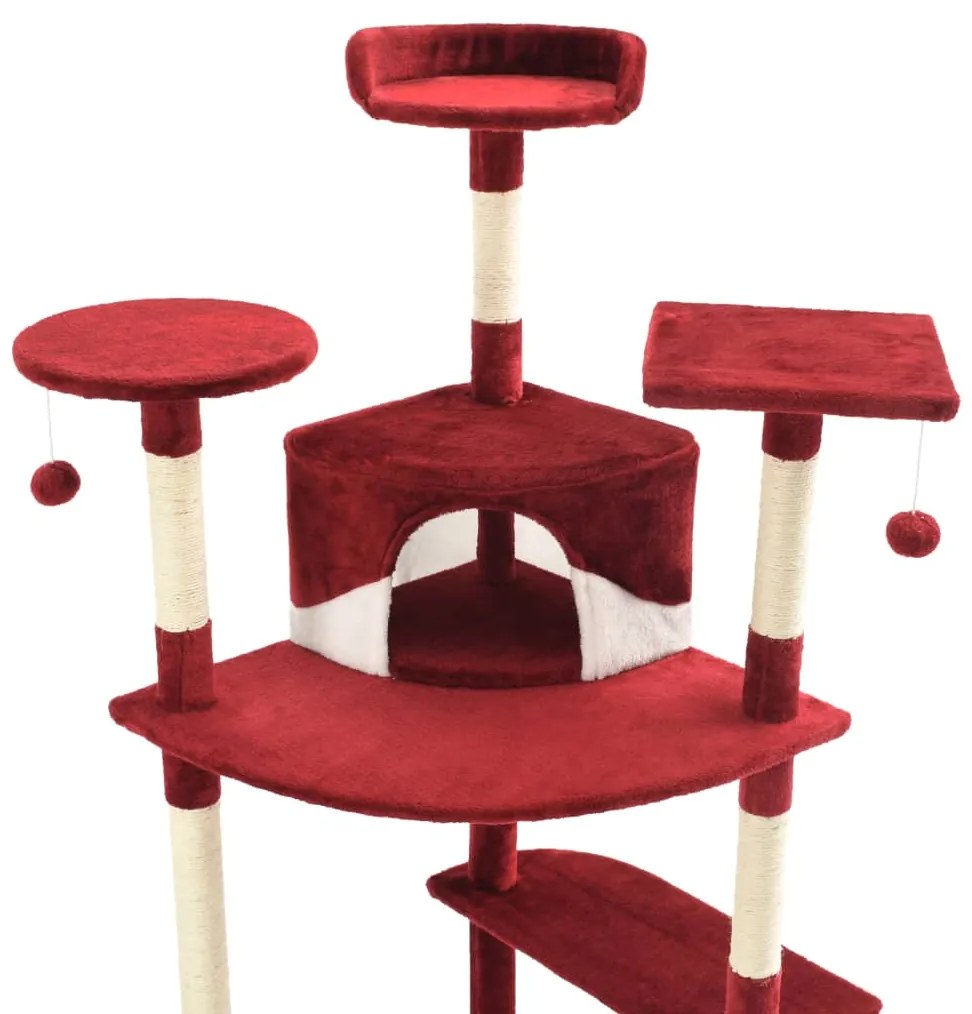 Albero per gatti e tiragraffi in sisal 203 cm rosso e bianco