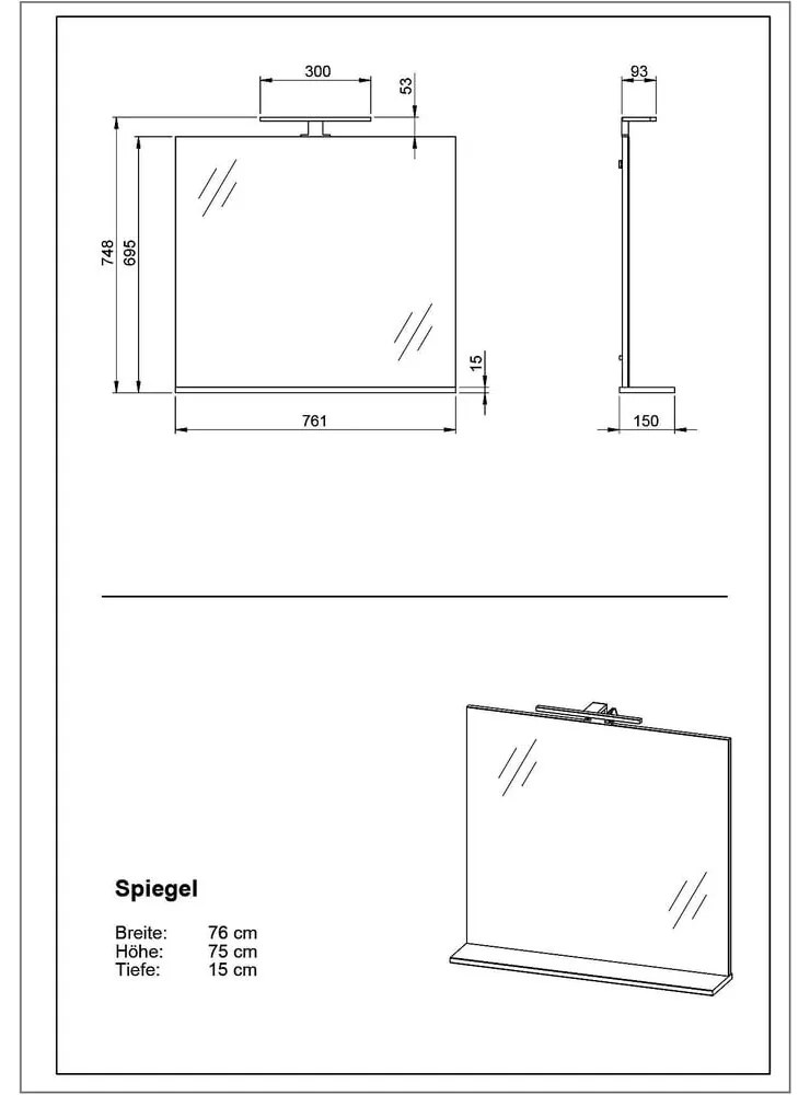 Specchio da parete con illuminazione/con ripiano 76x75 cm – Germania