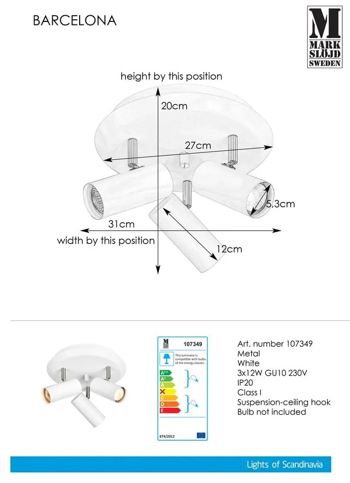 Lampada da parete bianca Barcelona Tres - Markslöjd