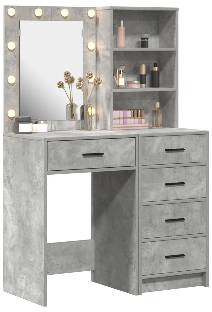 Set di 2 pezzi di vanity con led grigio cemento in legno ingegnerizzato