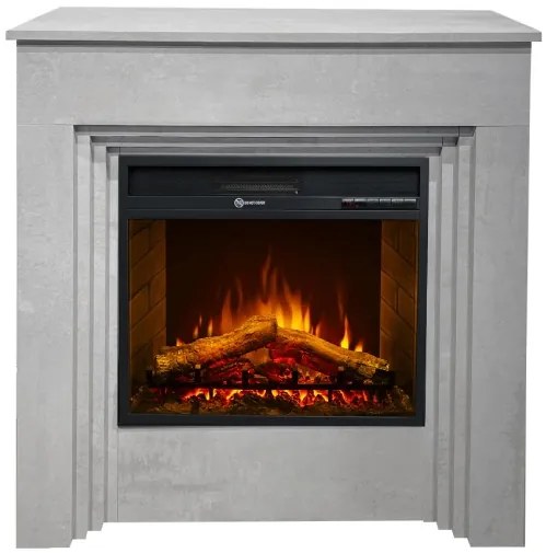 Camino elettrico da terra in legno effetto Cemento BELLINI L96 x P35 x H96 cm