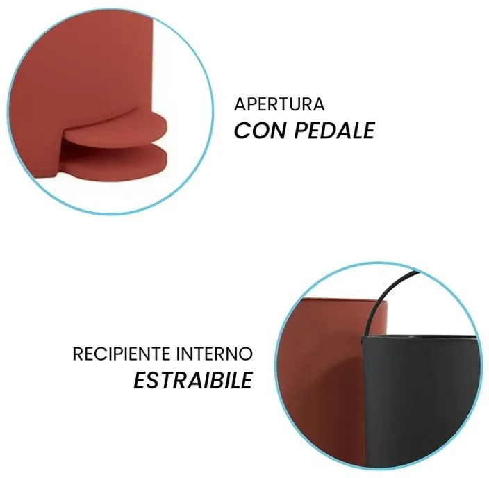 Pattumiera bagno 3 Lt terracotta con apertura a pedale Orbix