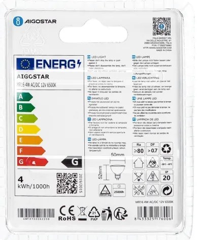 Lampadina LED MR16 GU5,3/4W/12V 6500K - Aigostar