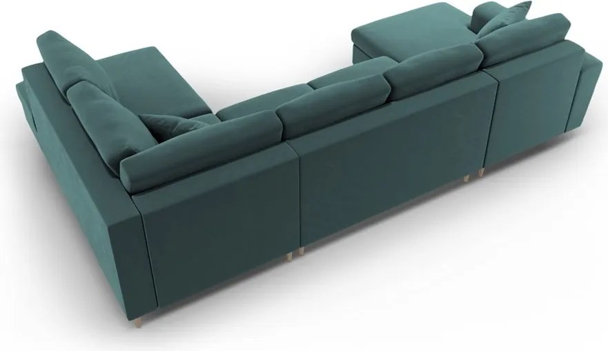Divano angolare color petrolio allungabile e con contenitore (con penisola a destra/a U) con rivestimento in velluto Kyoto – Cosmopolitan Design