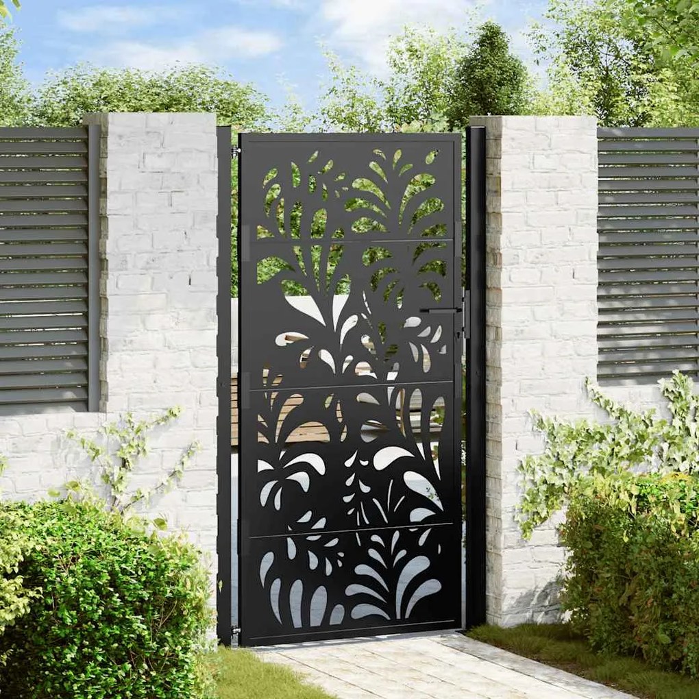 Cancello Giardino Nero 105x180 Cm İn Acciaio Design Ondulato /