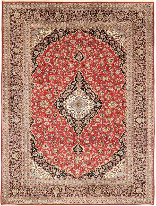 Kashan Tappeto 410x300 Rosso (Iran) Annodato A Mano