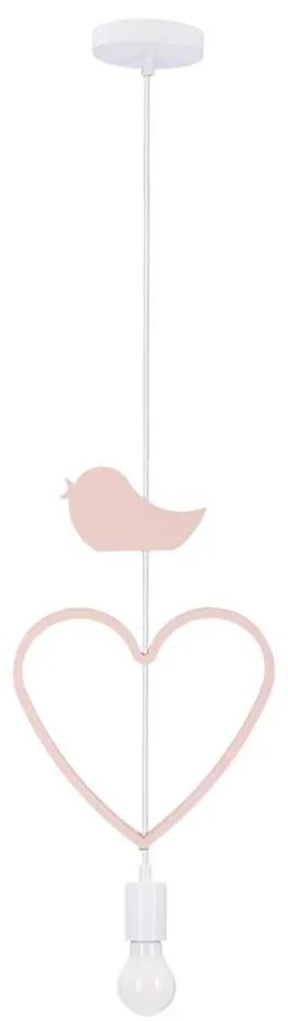 Lampadario per cameretta HEART a sospensione con cavo 1xE27/20W/230V rosa/bianco
