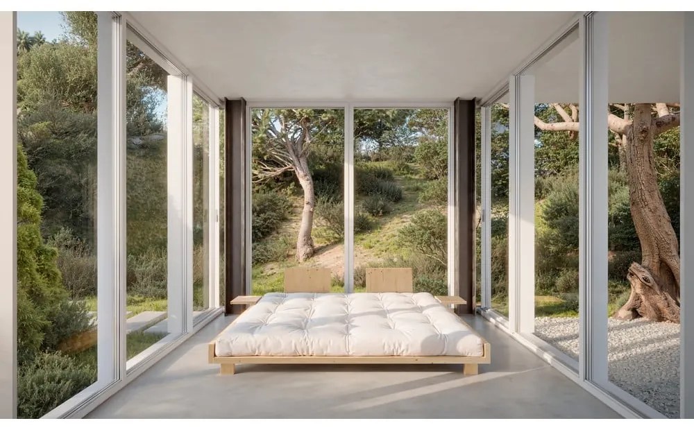 Letto matrimoniale in legno di pino con rete color naturale 140x200 cm Social Bed - Karup Design