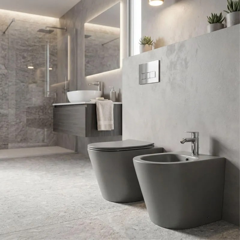 Vaso WC pavimento IDRO BRIC brenta, sedile escluso P 54 x L 37.5 x H 40 cm grigio / argento opaco