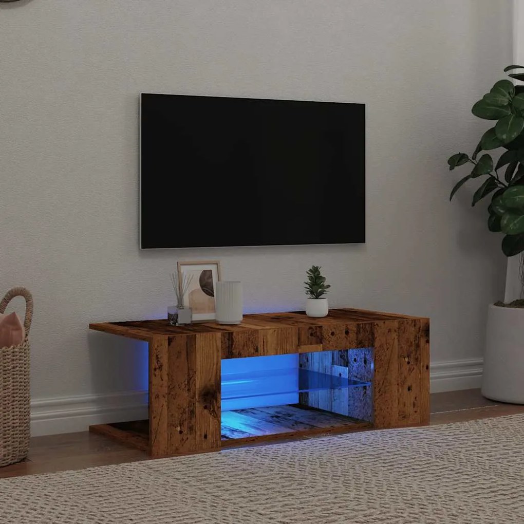 Mobile Porta Tv Con Led Legno Antico 90x39x30 Cm Multistrato /