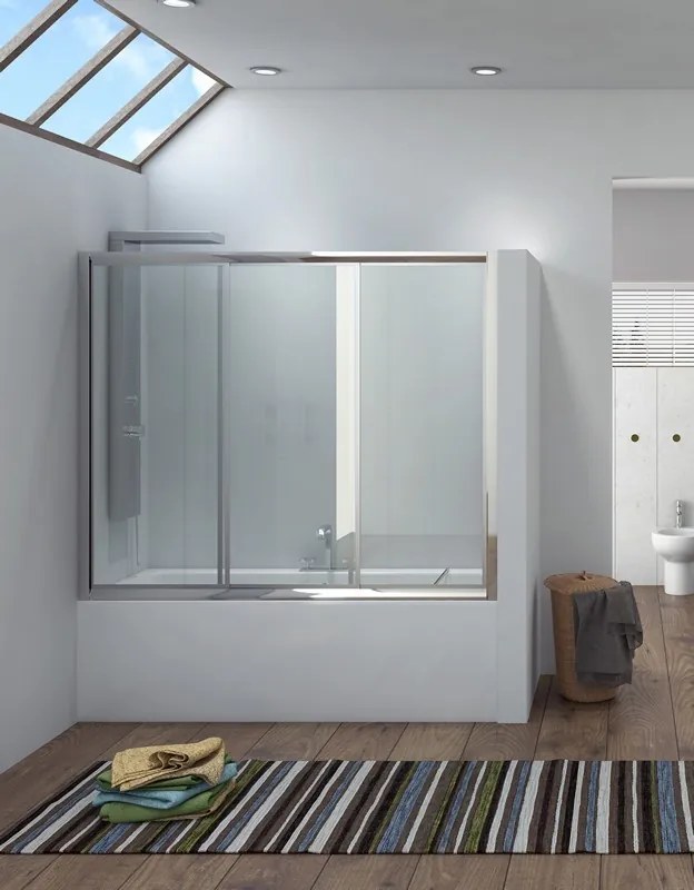 Box per vasca da bagno 160cm con due ante scorrevoli e una fissa P2000 - KAMALU