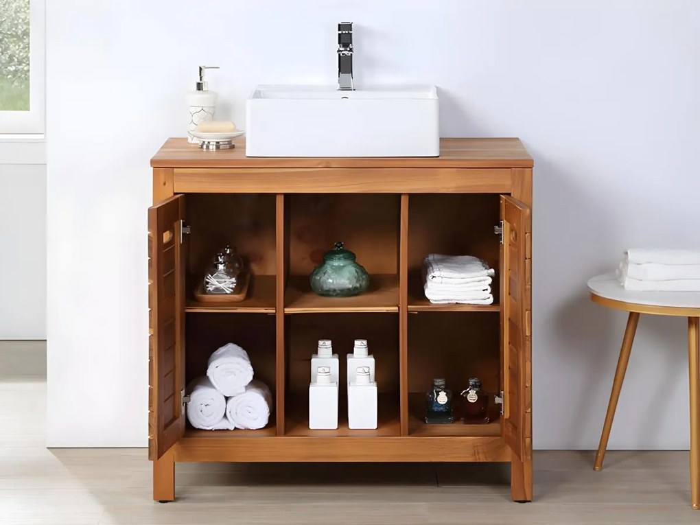 Mobile bagno con lavabo semplice 90 cm in Legno d'acacia - PULUKAN