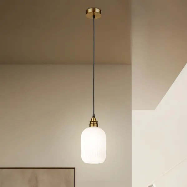 Lampadario a sospensione HECTOR con cavo 1xE27/15W/230V bianco/ottone Ø 14 cm