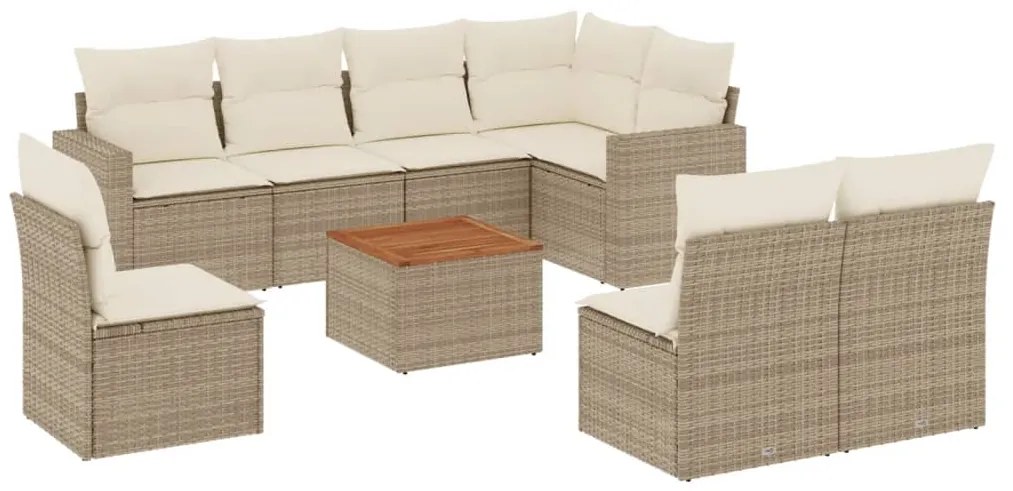 Set divano da giardino 9 pz con cuscini beige in polyrattan