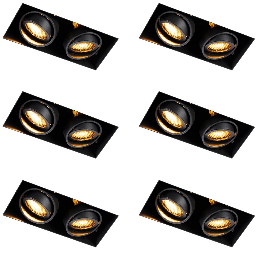 Set di 6 faretti da incasso neri regolabili senza cornice 2 luci - Oneon Honey