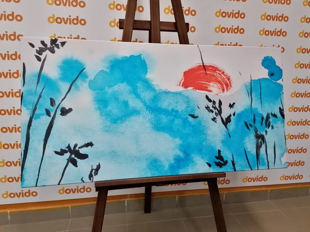 Stampa su tela – Cielo blu giapponese e sole rosso