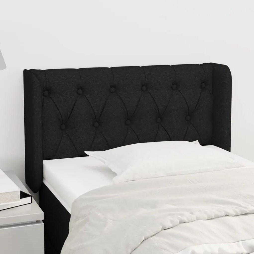 Testiera Ad Orecchio Nera 83x16x78/88 Cm İn Tessuto /