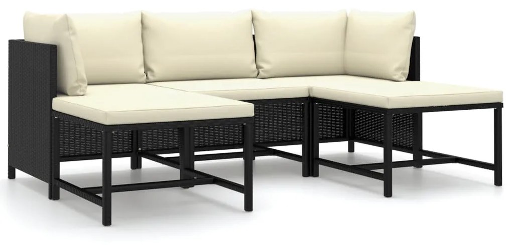 Set Divani da Giardino 5 pz con Cuscini in Polyrattan Nero