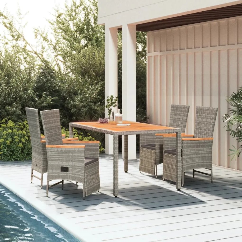 Set Da Pranzo Da Giardino 5 Pz Con Cuscini İn Polyrattan Grigio /