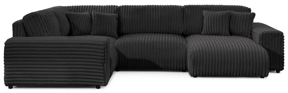 Divano angolare grigio scuro (con penisola a sinistra/a U) rivestito in velluto a coste Justin – Ropez