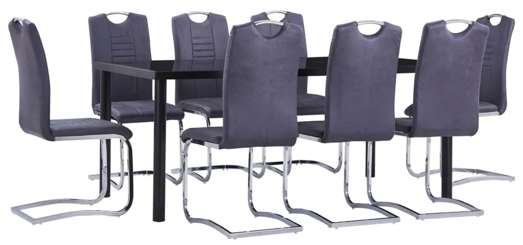 Set Sala Da Pranzo 9 Pz İn Similpelle Scamosciata Grigio /