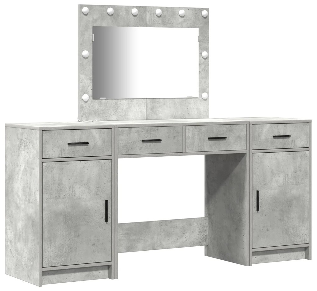 Set di 3 pezzi per toeletta con led grigio cemento in legno ingegnerizzato