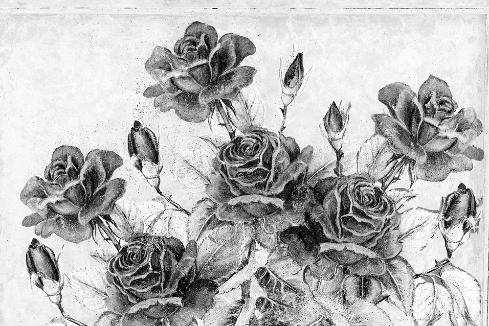 Carta da parati – Bouquet vintage di rose in bianco e nero