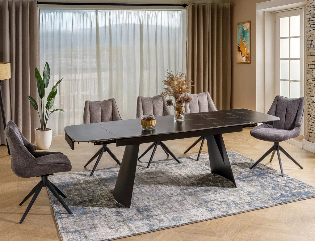 Tavolo Bacardi estensibile in ceramica nero opaco e struttura in metallo – 160/240x90x75 cm