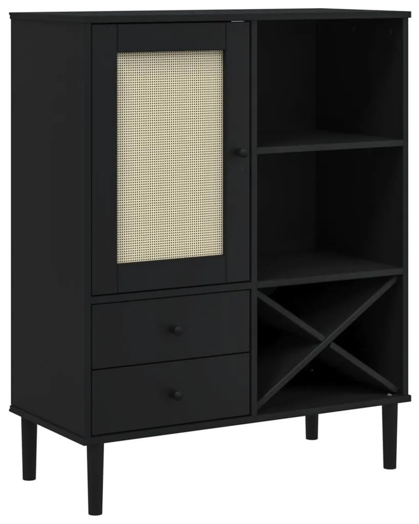 Credenza SENJA Aspetto Rattan Nero 90x40x112 cm Massello Pino