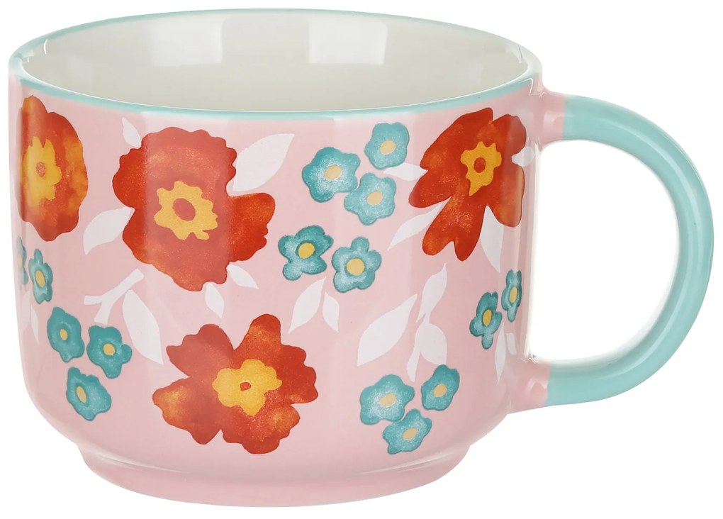 Tazza fiori 570 ml in porcellana azzurra e rosa