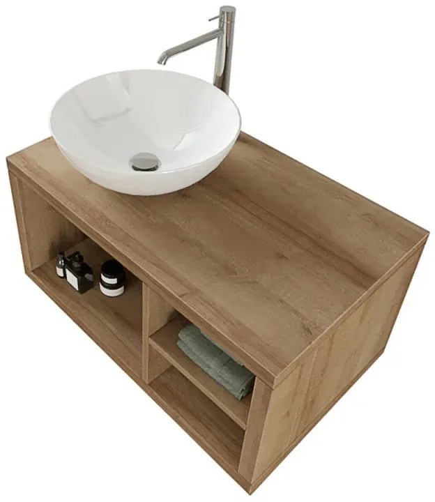 Mobile bagno sospeso 80 cm rovere miele Master lavabo 40 e specchio