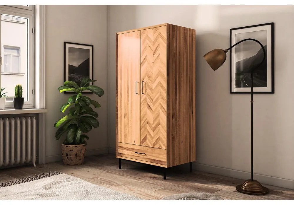 Armadio in legno di quercia di colore naturale 97x196 cm Abies - The Beds