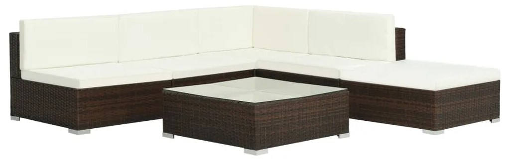 Set divani da giardino 6 pz con cuscini in polyrattan marrone