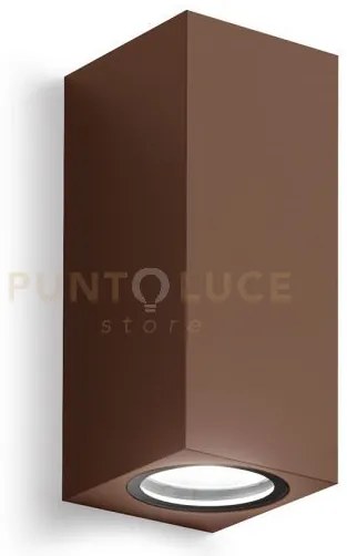 Ges915- applique ruggine 2 luci attacco gu10 ip44 6,8x16cm quadrato