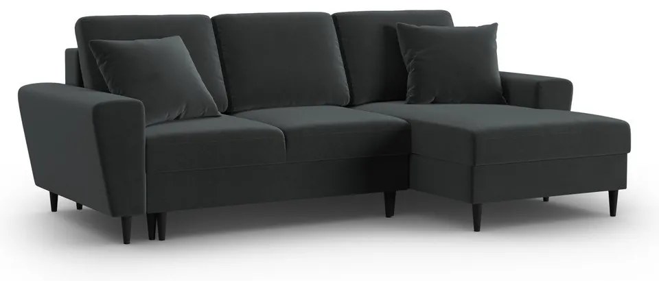 Divano angolare grigio scuro allungabile e con contenitore (con penisola a destra/con chaise lounge) con rivestimento in velluto Kyoto – Cosmopolitan Design