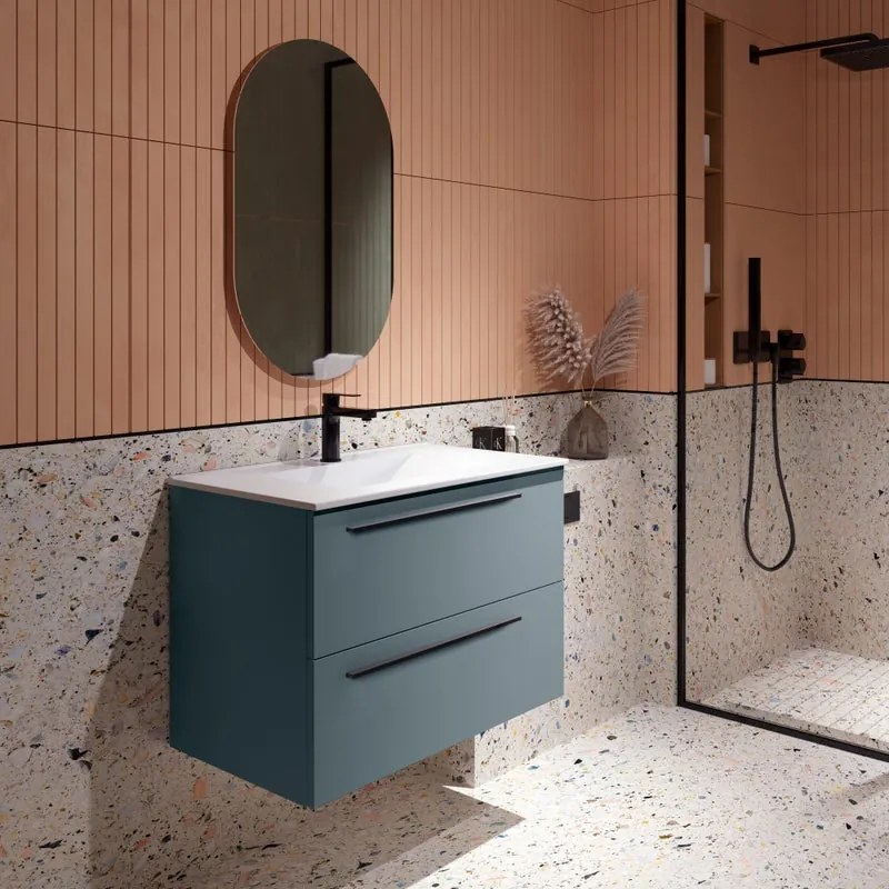 Mobile da bagno sospeso sotto lavabo L 80 x H 55 x P 45 cm blu laccato opaco, 2 cassetti VISOBATH Mia